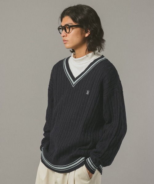 RAGEBLUE(レイジブルー)の「チルデンVネックニット(ニット/セーター・メンズ・ネイビー/オフホワイト・LARGE/MEDIUM)」の13枚目の写真