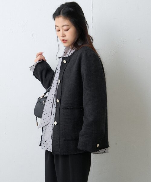 WILLOW（ウィロー）の「≪オケージョン対応≫【willow】ツイードジャケット（テーラードジャケット・レディース・ブラック/イエロー・ONE SIZE）」の3枚目の写真