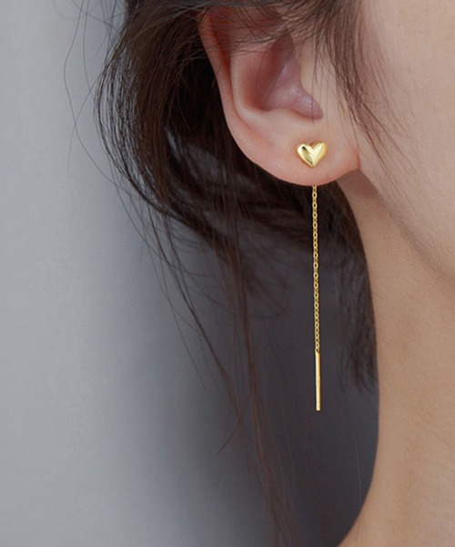 yu-ka(ユーカ)の「YU-KA:ハートデザインハングピアス Heart design hanging pierce(ピアス(両耳用)・レディース・シルバー/ゴールド・FREE)」の2枚目の写真