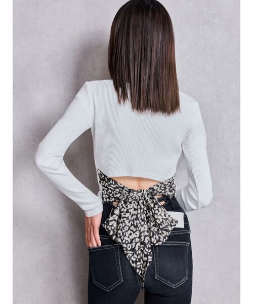 GYDA(ジェイダ)の「レオパードBACKリボンテレコロンT(Tシャツ/カットソー・レディース・オフホワイト/ブラック・FREE)」の5枚目の写真