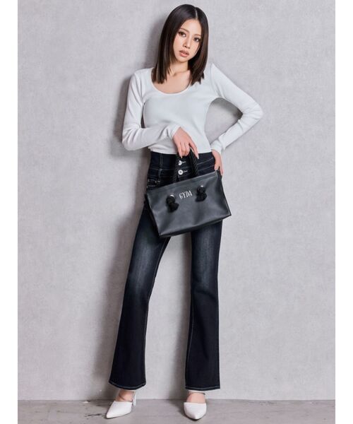 GYDA(ジェイダ)の「レオパードBACKリボンテレコロンT(Tシャツ/カットソー・レディース・オフホワイト/ブラック・FREE)」の6枚目の写真