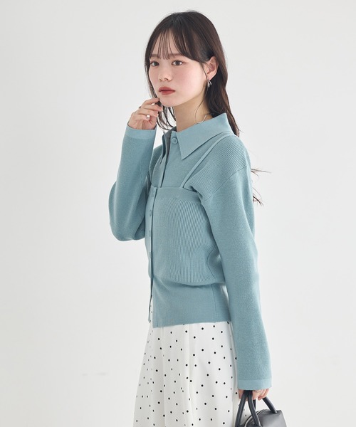 earth music&ecology(アースミュージックアンドエコロジー)の「襟付きニットアンサンブル(ニット/セーター・レディース・ブルー/グレイッシュベージュ/ブラック・FREE)」の7枚目の写真