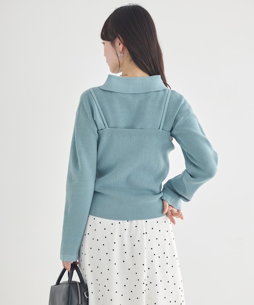earth music&ecology(アースミュージックアンドエコロジー)の「襟付きニットアンサンブル(ニット/セーター・レディース・ブルー/グレイッシュベージュ/ブラック・FREE)」の8枚目の写真