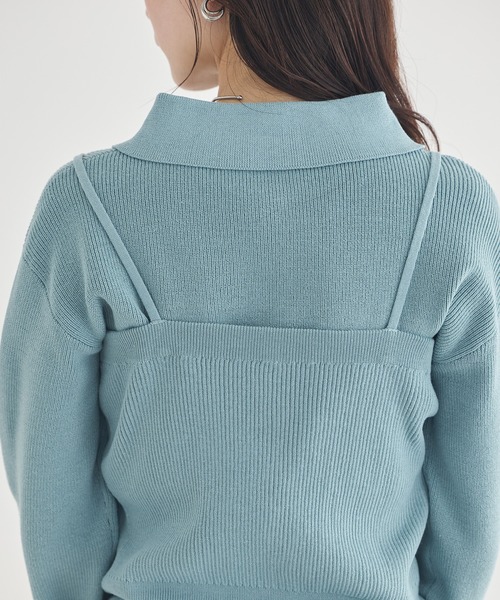 earth music&ecology(アースミュージックアンドエコロジー)の「襟付きニットアンサンブル(ニット/セーター・レディース・ブルー/グレイッシュベージュ/ブラック・FREE)」の10枚目の写真