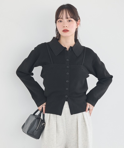 earth music&ecology(アースミュージックアンドエコロジー)の「襟付きニットアンサンブル(ニット/セーター・レディース・ブルー/グレイッシュベージュ/ブラック・FREE)」の16枚目の写真