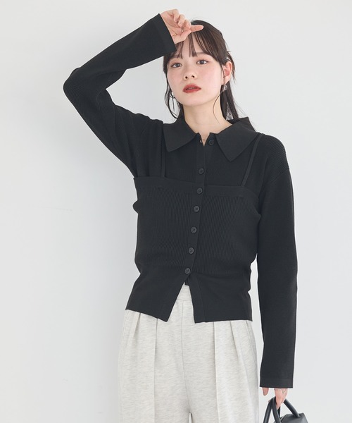 earth music&ecology(アースミュージックアンドエコロジー)の「襟付きニットアンサンブル(ニット/セーター・レディース・ブルー/グレイッシュベージュ/ブラック・FREE)」の18枚目の写真