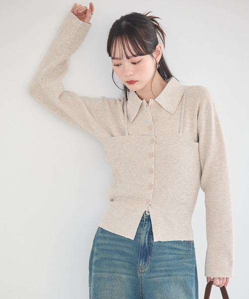 earth music&ecology(アースミュージックアンドエコロジー)の「襟付きニットアンサンブル(ニット/セーター・レディース・ブルー/グレイッシュベージュ/ブラック・FREE)」の22枚目の写真