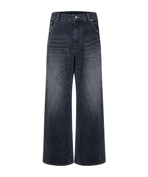 PLEASENOFOLLOW（プリーズノーフォロー）の「25Damaged Washing Wide Denim (Washed Deep Blue)（デニムパンツ・レディース・その他・SMALL/MEDIUM/LARGE）」の3枚目の写真