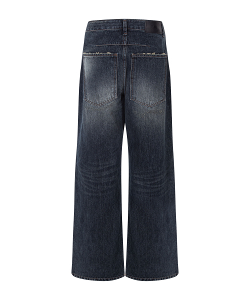 PLEASENOFOLLOW（プリーズノーフォロー）の「25Damaged Washing Wide Denim (Washed Deep Blue)（デニムパンツ・レディース・その他・SMALL/MEDIUM/LARGE）」の4枚目の写真