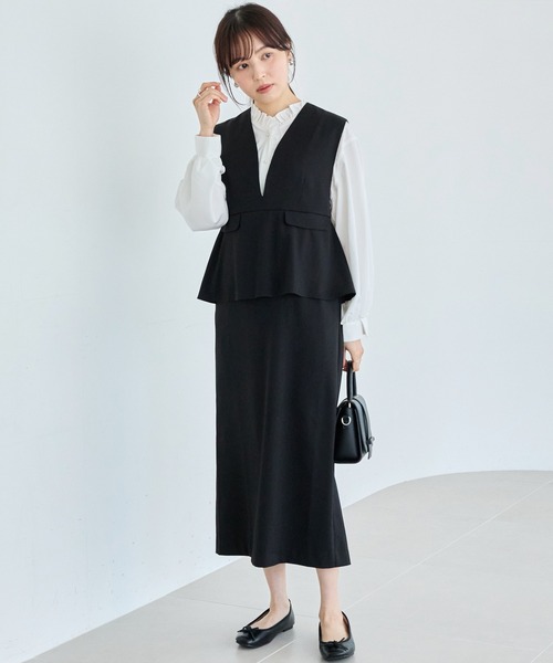 LAVEANGE(ラビアンジェ)の「【好機能シリーズ】イージーケア|フレアジャンスカワンピース(ジャンパースカート・レディース・ネイビー/ベージュ/ブラック・5L/4L/3L/LL/M)」の1枚目の写真