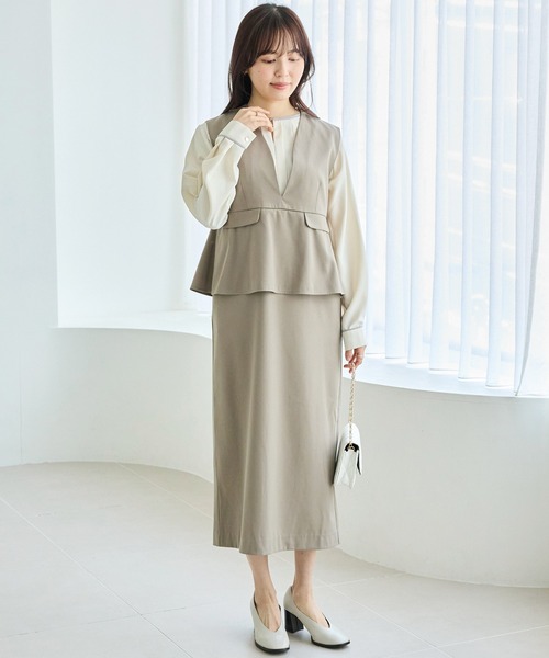 LAVEANGE(ラビアンジェ)の「【好機能シリーズ】イージーケア|フレアジャンスカワンピース(ジャンパースカート・レディース・ネイビー/ベージュ/ブラック・5L/4L/3L/LL/M)」の6枚目の写真