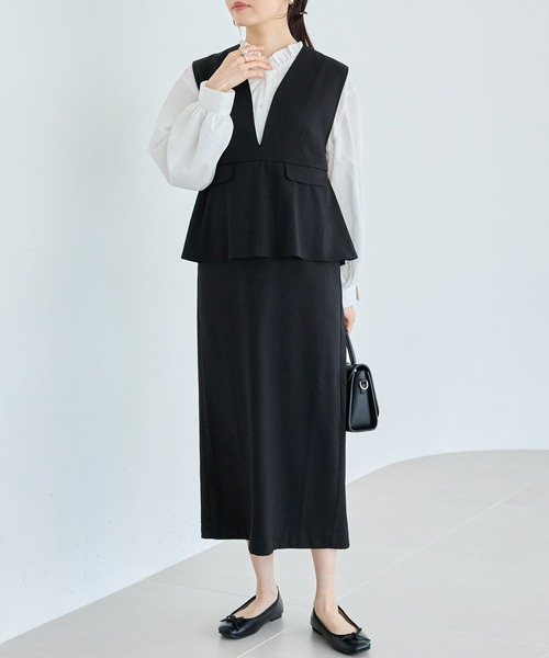 LAVEANGE(ラビアンジェ)の「【好機能シリーズ】イージーケア|フレアジャンスカワンピース(ジャンパースカート・レディース・ネイビー/ベージュ/ブラック・5L/4L/3L/LL/M)」の12枚目の写真