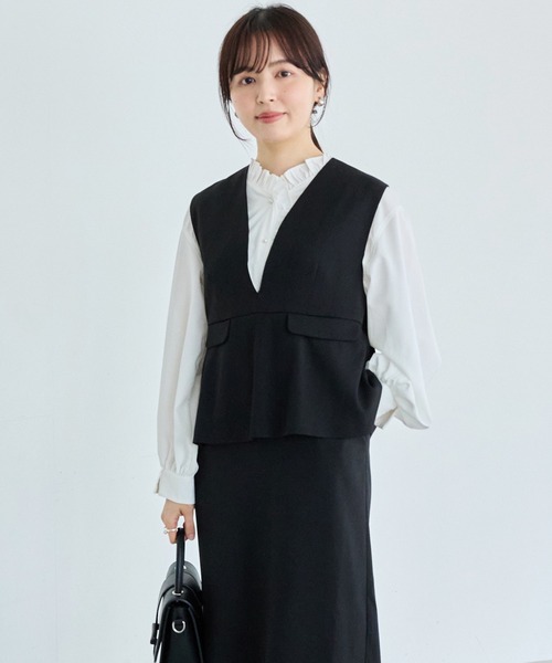 LAVEANGE(ラビアンジェ)の「【好機能シリーズ】イージーケア|フレアジャンスカワンピース(ジャンパースカート・レディース・ネイビー/ベージュ/ブラック・5L/4L/3L/LL/M)」の14枚目の写真