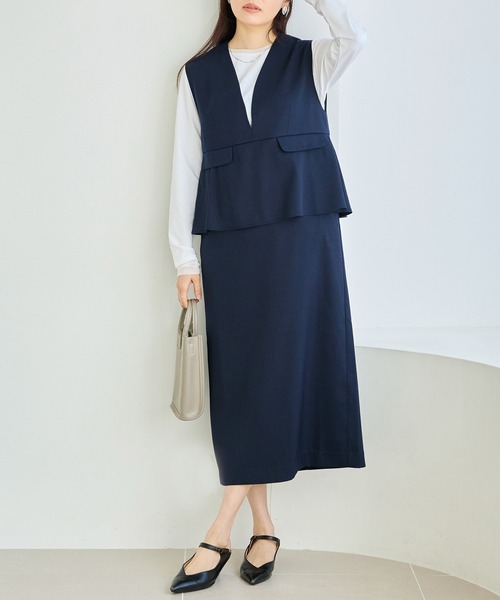 LAVEANGE(ラビアンジェ)の「【好機能シリーズ】イージーケア|フレアジャンスカワンピース(ジャンパースカート・レディース・ネイビー/ベージュ/ブラック・5L/4L/3L/LL/M)」の18枚目の写真