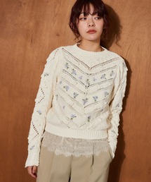 mysty woman | 花刺繍ケーブルニット 638052(ニット/セーター)