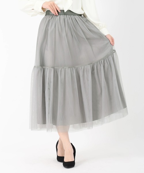 STRAWBERRY-FIELDS（ストロベリーフィールズ）の「エトワール_チュールティアードスカート（スカート・レディース・ブラック/ライトグレー・2）」の2枚目の写真