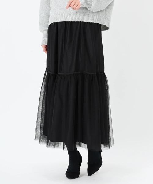 STRAWBERRY-FIELDS（ストロベリーフィールズ）の「エトワール_チュールティアードスカート（スカート・レディース・ブラック/ライトグレー・2）」の3枚目の写真