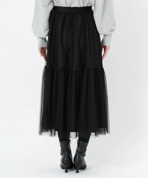 STRAWBERRY-FIELDS（ストロベリーフィールズ）の「エトワール_チュールティアードスカート（スカート・レディース・ブラック/ライトグレー・2）」の4枚目の写真