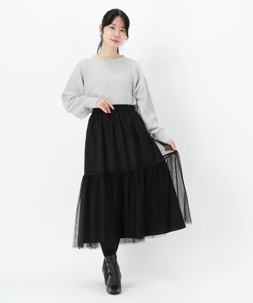 STRAWBERRY-FIELDS（ストロベリーフィールズ）の「エトワール_チュールティアードスカート（スカート・レディース・ブラック/ライトグレー・2）」の9枚目の写真