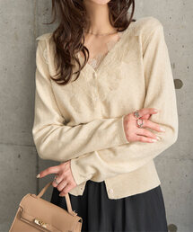 KOBE LETTUCE | 襟レースニットカーディガン(カーディガン/ボレロ)