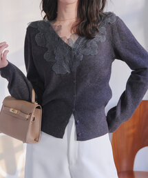 KOBE LETTUCE | 襟レースニットカーディガン(カーディガン/ボレロ)