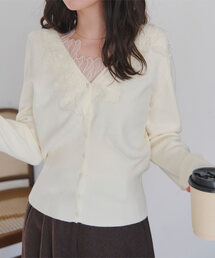 KOBE LETTUCE（コウベレタス）の「襟レースニットカーディガン（カーディガン/ボレロ）」