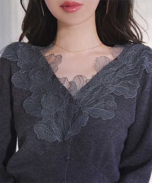 KOBE LETTUCE（コウベレタス）の「襟レースニットカーディガン（カーディガン/ボレロ・レディース・グレー/ホワイト/イエロー・M）」の7枚目の写真