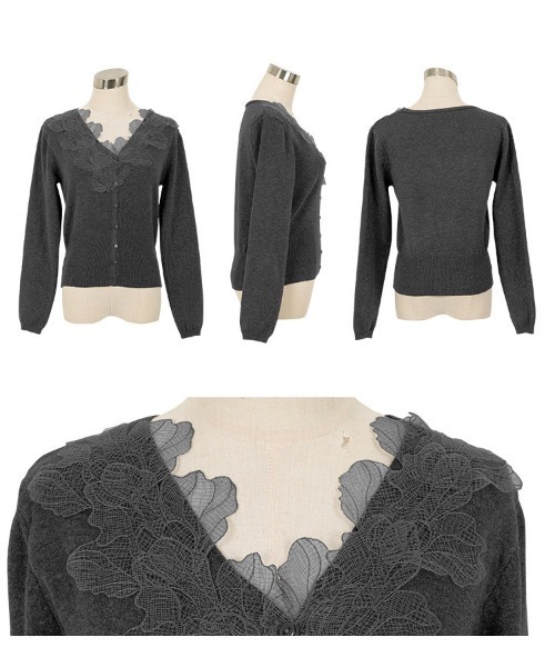 KOBE LETTUCE（コウベレタス）の「襟レースニットカーディガン（カーディガン/ボレロ・レディース・グレー/ホワイト/イエロー・M）」の9枚目の写真