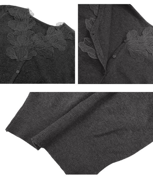 KOBE LETTUCE（コウベレタス）の「襟レースニットカーディガン（カーディガン/ボレロ・レディース・グレー/ホワイト/イエロー・M）」の10枚目の写真