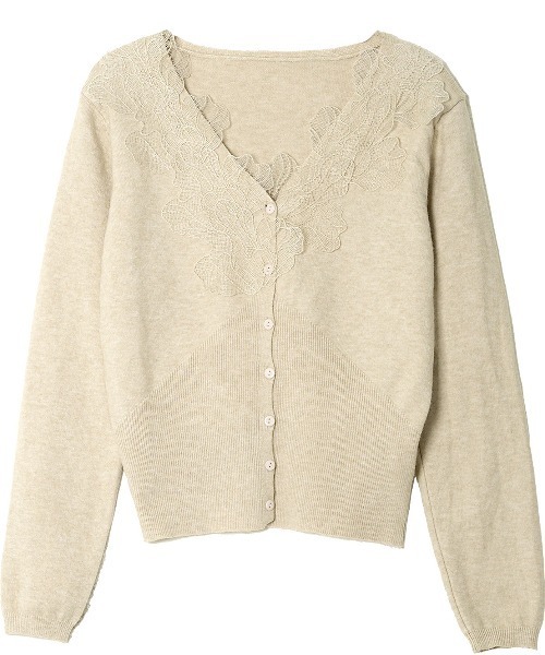 KOBE LETTUCE（コウベレタス）の「襟レースニットカーディガン（カーディガン/ボレロ・レディース・グレー/ホワイト/イエロー/サックスブルー/ブラック/ベージュ/ラベンダー・M）」の13枚目の写真