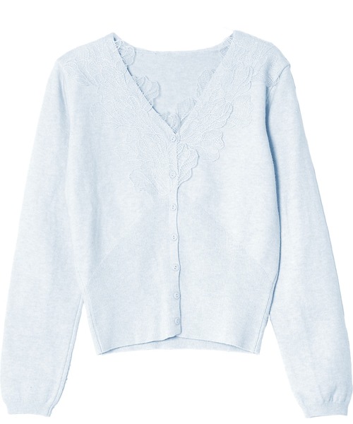 KOBE LETTUCE（コウベレタス）の「襟レースニットカーディガン（カーディガン/ボレロ・レディース・グレー/ホワイト/イエロー/サックスブルー/ブラック/ベージュ/ラベンダー・M）」の14枚目の写真