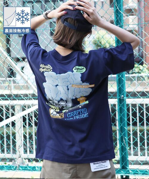 BEN DAVIS(ベンデイビス)の「【BEN DAVIS(ベンデイビス)】OVERLAP COOL TEE / Tシャツ 接触冷感 半袖 クルーネック ワンポイント 刺繍 ワンポイント(Tシャツ/カットソー・メンズ・ネイビー/ベージュ/ホワイト/ブラック・X-LARGE/LARGE/MEDIUM)」の4枚目の写真