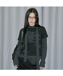 ODD STUDIO | レイヤードストライプマフラーセットロングスリーブ - ブラック(Tシャツ/カットソー)