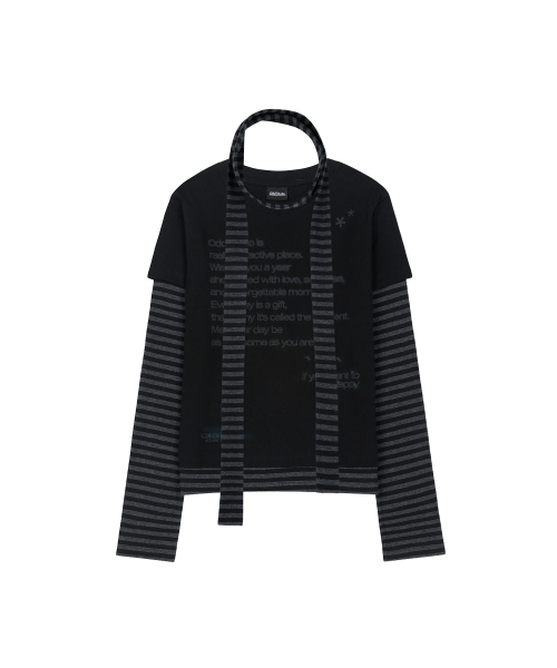 ODD STUDIO（オッドスタジオ）の「レイヤードストライプマフラーセットロングスリーブ - ブラック（Tシャツ/カットソー・レディース・ブラック・ONE）」の4枚目の写真