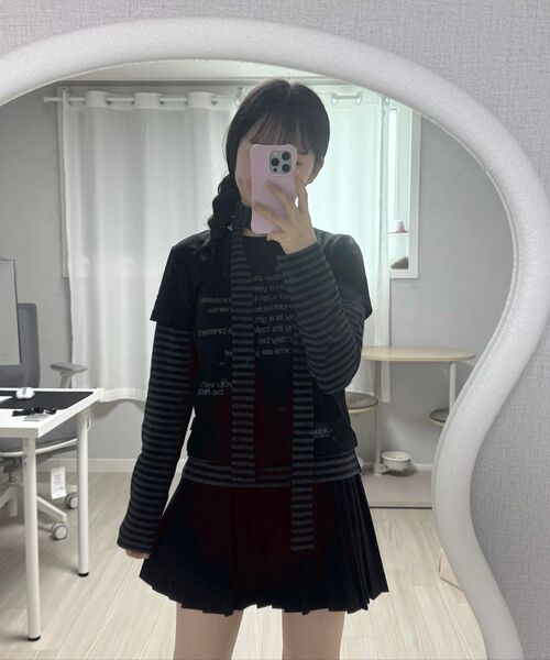 ODD STUDIO(オッドスタジオ)の「レイヤードストライプマフラーセットロングスリーブ - ブラック(Tシャツ/カットソー・レディース・ブラック・ONE)」の12枚目の写真