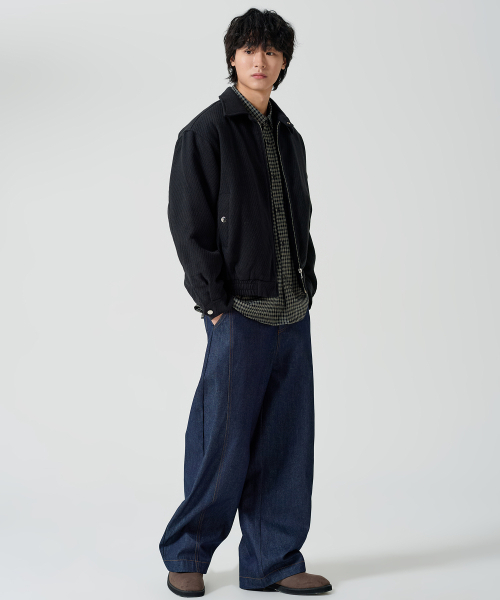 OWSA(オウサ)の「ステッチカーブワイドデニムパンツ 2カラー(デニムパンツ・メンズ・ブラック/ダークブルー・MEDIUM/X-LARGE/LARGE)」の3枚目の写真