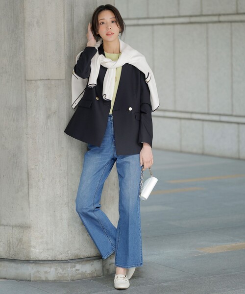 ANY SIS（エニィスィス）の「センタープレスセミフレア デニム（デニムパンツ・レディース・ネイビー系/ダルブルー系・X-LARGE）」の17枚目の写真