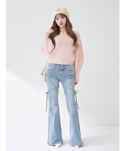 Darich（ダーリッチ）の「ピコレースハイウエストフレアデニム（デニムパンツ・レディース・ライトブルー・XS/S/M）」の4枚目の写真