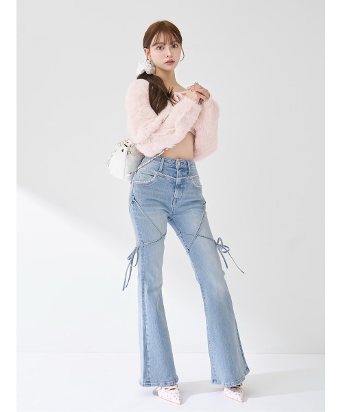 Darich（ダーリッチ）の「ピコレースハイウエストフレアデニム（デニムパンツ・レディース・ライトブルー・XS/S/M）」の7枚目の写真