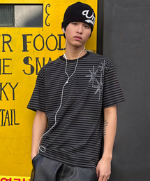 UNTITLED SEOUL | アンタイトル ステリナイト スモールストライプショートスリーブ ブラックチャコール(Tシャツ/カットソー)