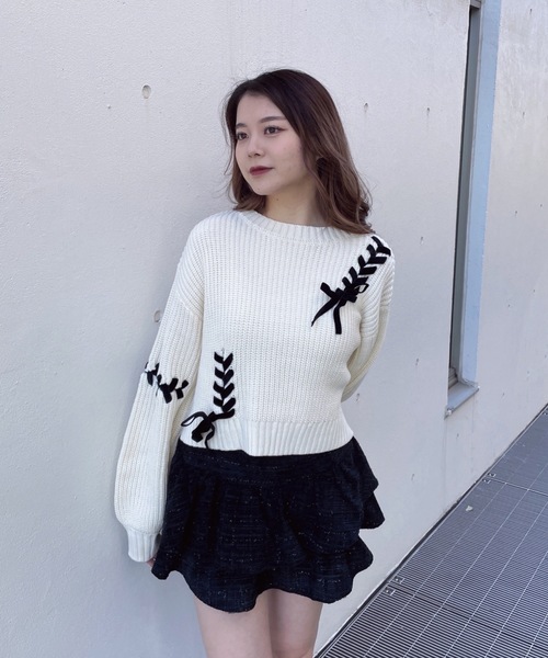 one way（ワンウェイ）の「ショートレーシングニット（ニット/セーター・レディース・グレー/ベージュ/ホワイト/レッド・FREE）」の18枚目の写真