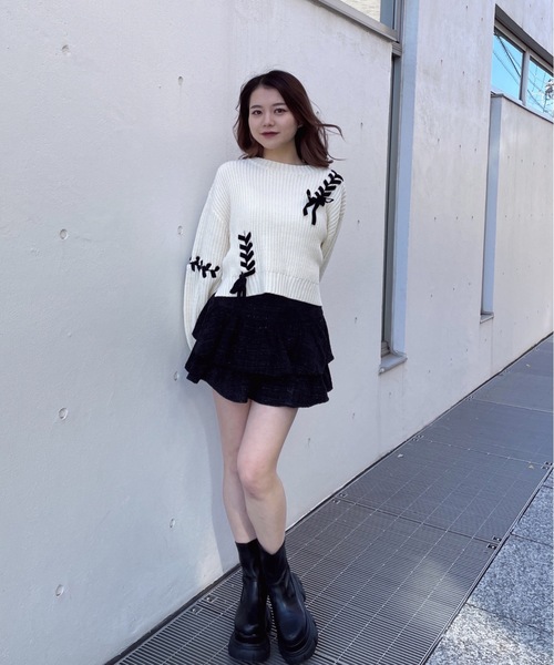 one way（ワンウェイ）の「ショートレーシングニット（ニット/セーター・レディース・グレー/ベージュ/ホワイト/レッド・FREE）」の21枚目の写真