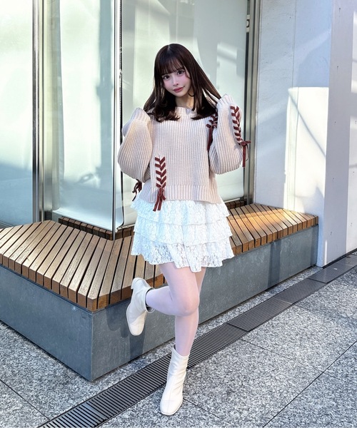 one way（ワンウェイ）の「ショートレーシングニット（ニット/セーター・レディース・グレー/ベージュ/ホワイト/レッド・FREE）」の15枚目の写真