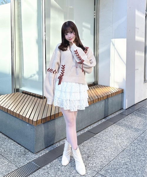 one way（ワンウェイ）の「ショートレーシングニット（ニット/セーター・レディース・グレー/ベージュ/ホワイト/レッド・FREE）」の16枚目の写真