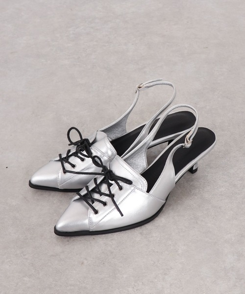 archives（アルシーヴ）の「レースアップバックバンドパンプス（パンプス・レディース・シルバーグレー/ブラック・MEDIUM/LARGE）」の2枚目の写真