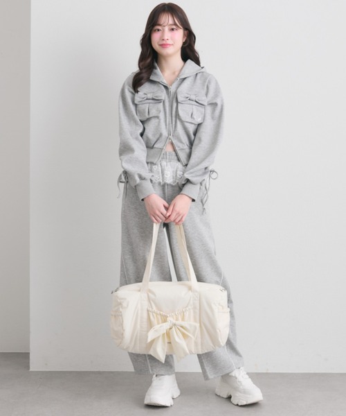 OLIVE des OLIVE（オリーブデオリーブ）の「【セットアップ対応】ウエストフリルバレルレッグパンツ（スウェットパンツ・レディース・トップグレー/ネイビー/ピンク・FREE）」の7枚目の写真