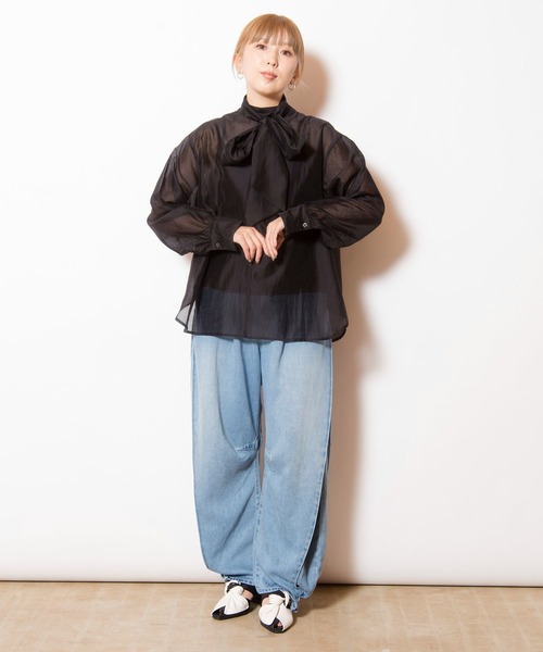 OSMOSIS（オズモーシス）の「3WAYシアーシャツブラウス（シャツ/ブラウス・レディース・ブラック/アイボリー/ネイビー・ONE SIZE）」の5枚目の写真