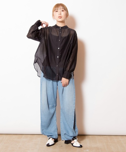 OSMOSIS（オズモーシス）の「3WAYシアーシャツブラウス（シャツ/ブラウス・レディース・ブラック/アイボリー/ネイビー・ONE SIZE）」の9枚目の写真