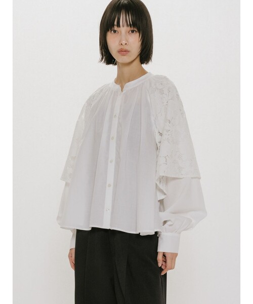 MIDIUMISOLID for Ladies レースフレアブラウス