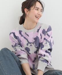 【洗濯機可/S-LL】1枚で華やかに ラメ入りニュアンス柄ニット